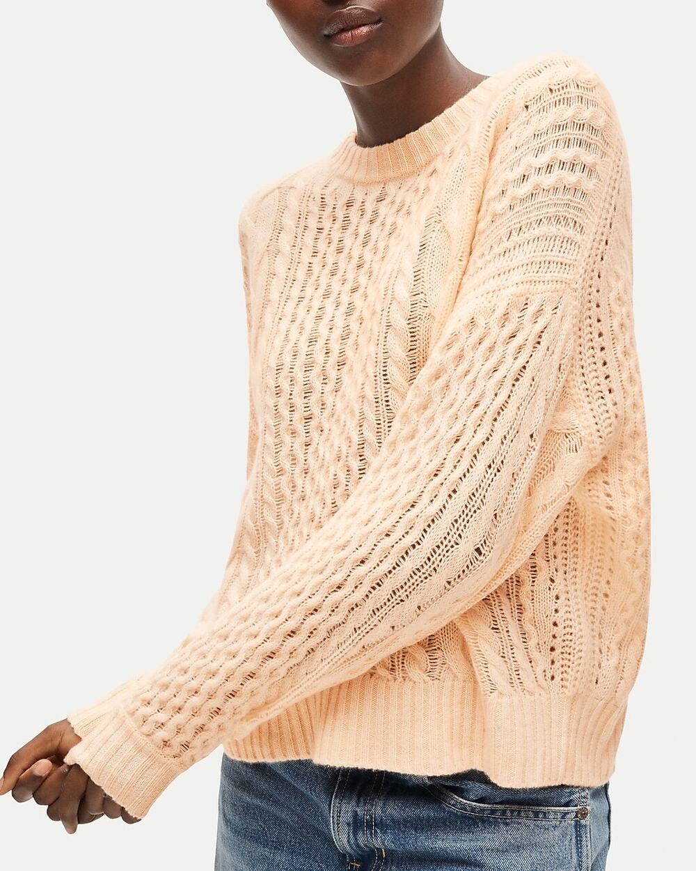 J.Crew Cashmere cable-knit blouson-sleeve sweater Pullover fresh custard XL NWT